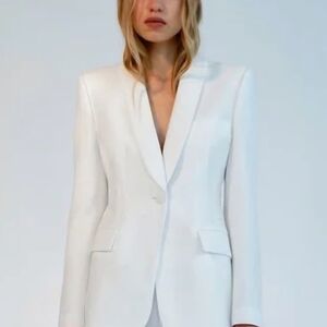 ZARA White Blazer Size XS Buttoned Classic Elegant Viscose Formal